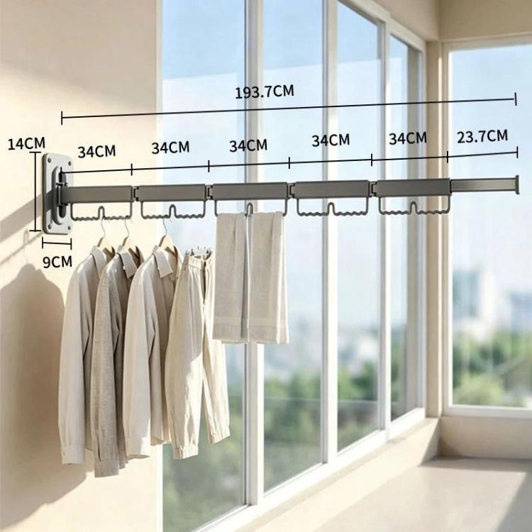 Stendibiancheria pieghevole girevole per uso domestico, montaggio a parete senza foratura, asta appendiabiti retrattile, 1-Fold White, 2-Fold White, 3-Fold White, 4-Fold White, 5-Fold White, 1-Fold Grey, 2-Fold Grey, 3-Fold Grey, 4-Fold Grey, 5-Fold Grey