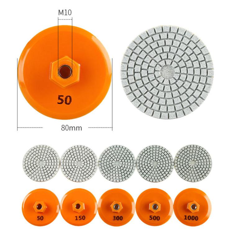 Disco diamantato monoblocco da 3 pollici (8 cm) per levigatura a secco e smerigliatura dei bordi delle piastrelle, 50, 150, 300, 500, 1000
