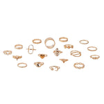 Set di 19 anelli vintage a catena con cuore e fiore