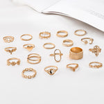 Set di 19 anelli vintage a catena con cuore e fiore