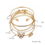 Set di 5 bracciali aperti a farfalla in stile bohémien con diamanti e cristalli