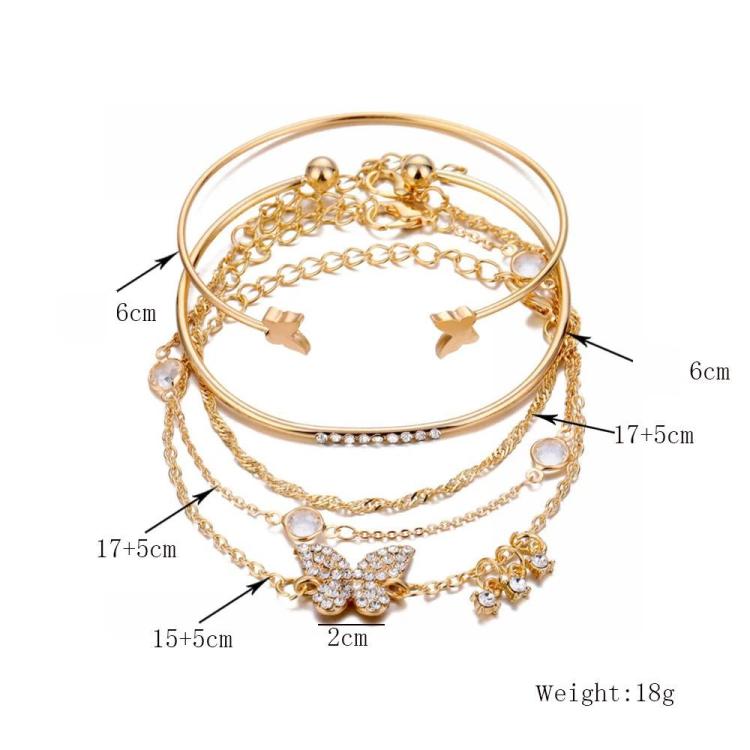 Set di 5 bracciali aperti a farfalla in stile bohémien con diamanti e cristalli