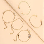 Set di 5 bracciali aperti a farfalla in stile bohémien con diamanti e cristalli