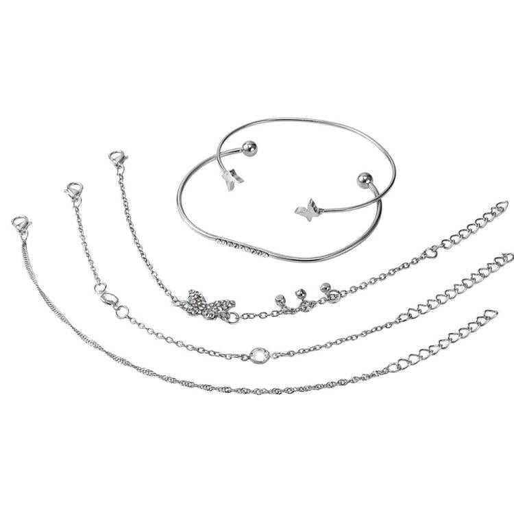 Set di 5 bracciali aperti a farfalla in stile bohémien con diamanti e cristalli
