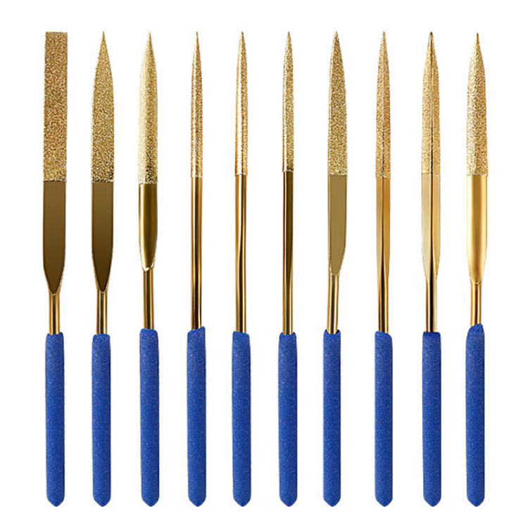 Lima diamantata in lega rivestita di titanio, lima ad alta durezza, strumento per la levigatura di pietre preziose e metalli., 10-Piece Set 3x140mm, 10-Piece Set 4x160mm, 10-Piece Set 5x180mm