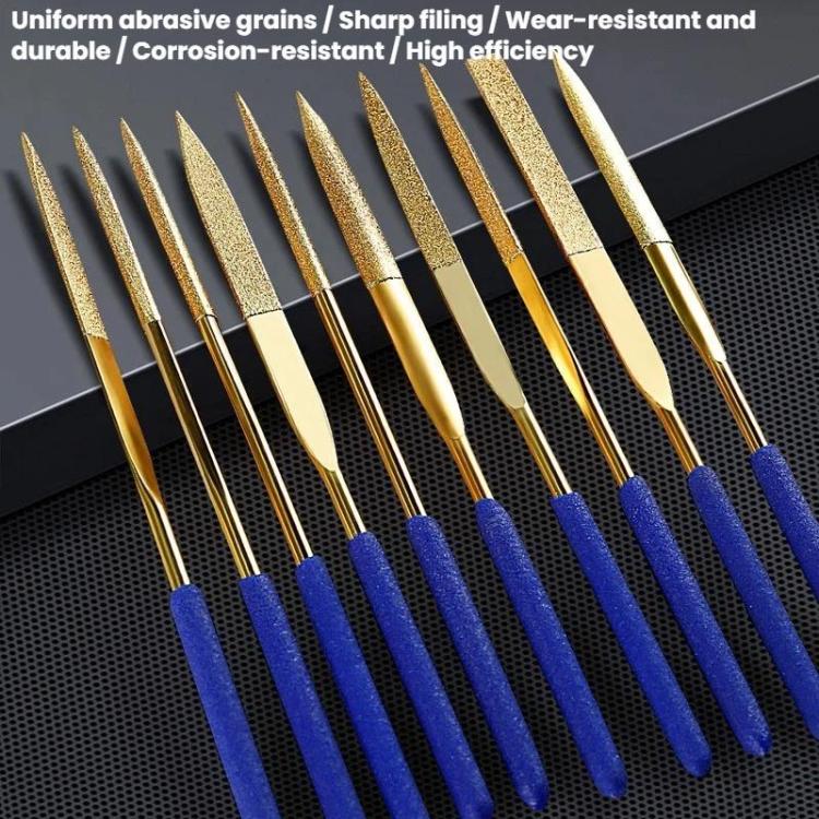 Lima diamantata in lega rivestita di titanio, lima ad alta durezza, strumento per la levigatura di pietre preziose e metalli., 10-Piece Set 3x140mm, 10-Piece Set 4x160mm, 10-Piece Set 5x180mm