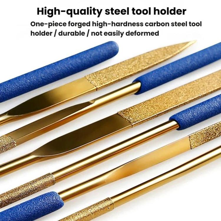 Lima diamantata in lega rivestita di titanio, lima ad alta durezza, strumento per la levigatura di pietre preziose e metalli., 10-Piece Set 3x140mm, 10-Piece Set 4x160mm, 10-Piece Set 5x180mm