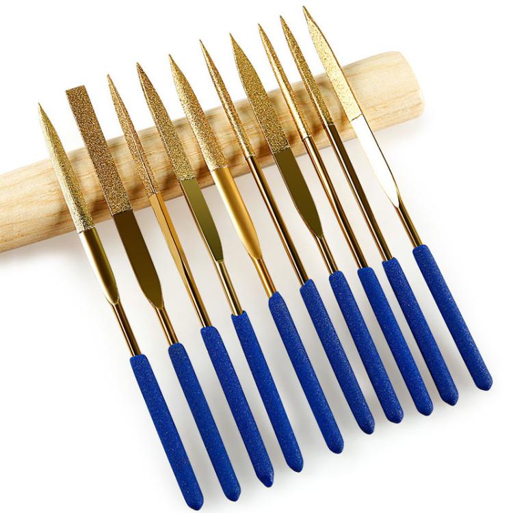 Lima diamantata in lega rivestita di titanio, lima ad alta durezza, strumento per la levigatura di pietre preziose e metalli., 10-Piece Set 3x140mm, 10-Piece Set 4x160mm, 10-Piece Set 5x180mm