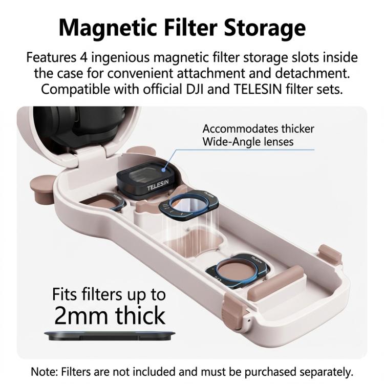 Custodia multifunzionale TELESIN DisAdv per DJI Osmo Pocket 4 con organizer magnetico per filtri.