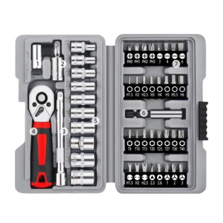 Set di chiavi a bussola da 1/4 di pollice, punte per cacciavite, attrezzi per riparazione ferramenta, 48pcs / set, 47pcs / set A, 47pcs / set B