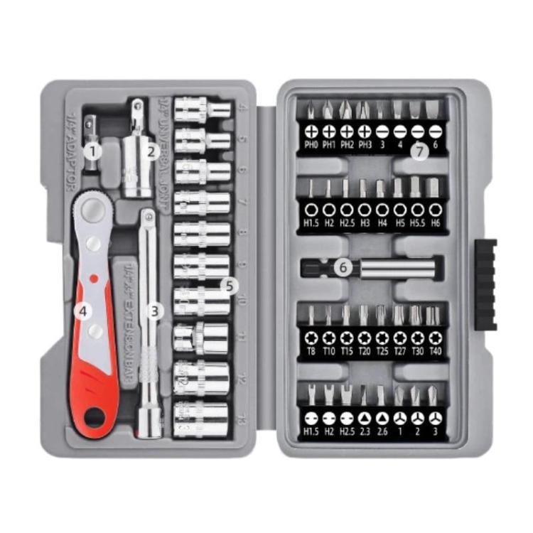 Set di chiavi a bussola da 1/4 di pollice, punte per cacciavite, attrezzi per riparazione ferramenta, 48pcs / set, 47pcs / set A, 47pcs / set B