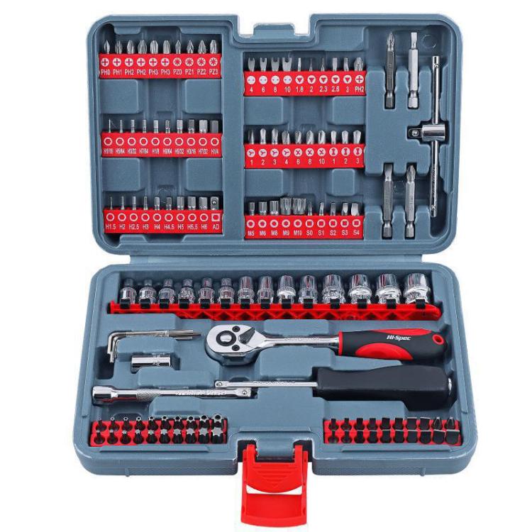 Set di attrezzi per riparazione auto Hi-Spec da 128 pezzi da 1 1/4 di pollice, con punte di forma speciale, bussole e chiave a cricchetto., 126 In 1