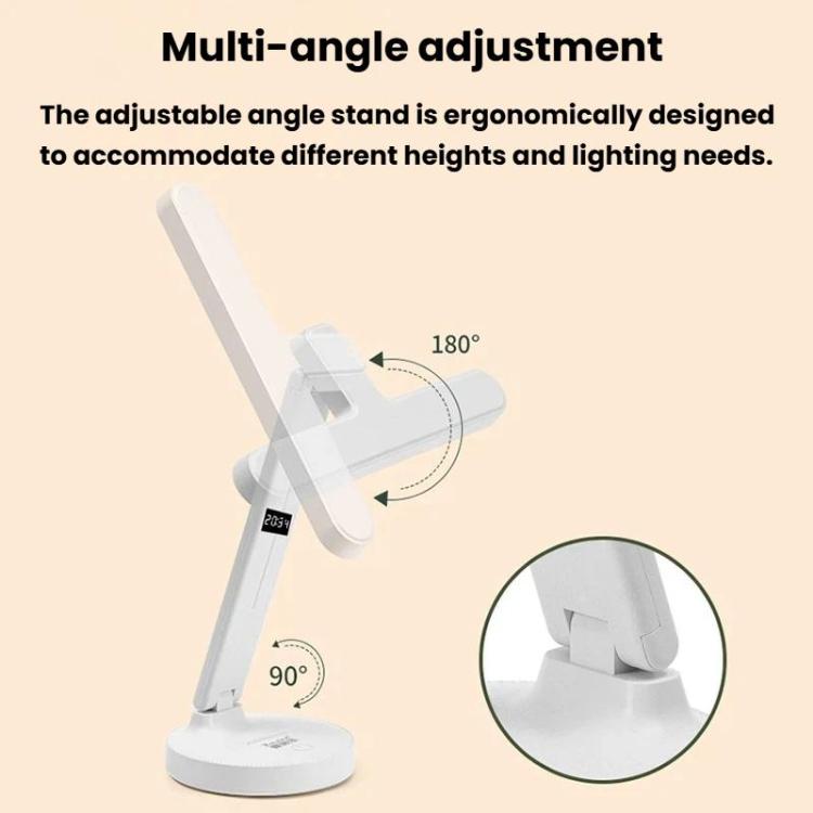 Lampada da scrivania Xiajule per la cura degli occhi, con display dell'ora, 3 temperature di colore dimmerabili e luce da comodino., 1200mAh, 1800mAh