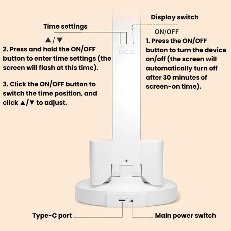 Lampada da scrivania Xiajule per la cura degli occhi, con display dell'ora, 3 temperature di colore dimmerabili e luce da comodino., 1200mAh, 1800mAh