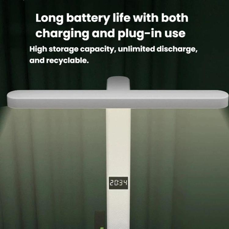 Lampada da scrivania Xiajule per la cura degli occhi, con display dell'ora, 3 temperature di colore dimmerabili e luce da comodino., 1200mAh, 1800mAh