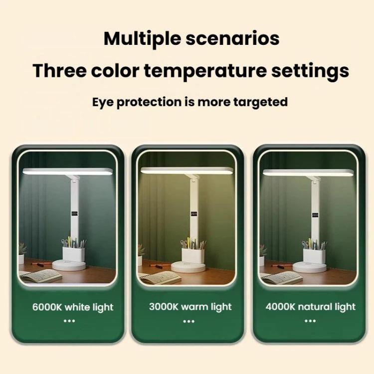 Lampada da scrivania Xiajule per la cura degli occhi, con display dell'ora, 3 temperature di colore dimmerabili e luce da comodino., 1200mAh, 1800mAh