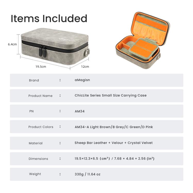 Custodia per action camera aMagins in pelle nabuk, piccola borsa da viaggio con divisori regolabili.