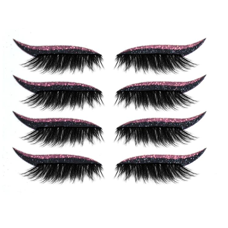 4 paia di eyeliner glitterato autoadesivo impermeabile, ciglia finte, ombretto adesivo