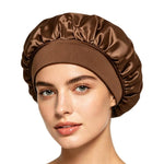 Cuffia da doccia regolabile da donna con tesa larga, ideale per dormire durante la chemioterapia e per la cura dei capelli.