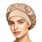 Cuffia da doccia regolabile da donna con tesa larga, ideale per dormire durante la chemioterapia e per la cura dei capelli.
