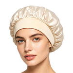 Cuffia da doccia regolabile da donna con tesa larga, ideale per dormire durante la chemioterapia e per la cura dei capelli.