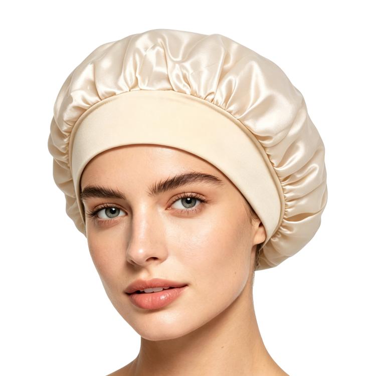 Cuffia da doccia regolabile da donna con tesa larga, ideale per dormire durante la chemioterapia e per la cura dei capelli.