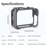 Gabbia per fotocamera in metallo Amagisn per Insta360 Ace Pro 2 / Ace Pro 2.0 con commutazione rapida tra ripresa verticale e orizzontale e attacco a slitta.