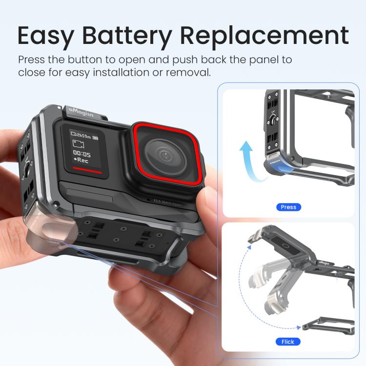 Gabbia per fotocamera in metallo Amagisn per Insta360 Ace Pro 2 / Ace Pro 2.0 con commutazione rapida tra ripresa verticale e orizzontale e attacco a slitta.