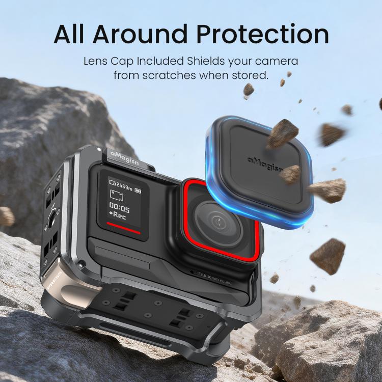 Gabbia per fotocamera in metallo Amagisn per Insta360 Ace Pro 2 / Ace Pro 2.0 con commutazione rapida tra ripresa verticale e orizzontale e attacco a slitta.