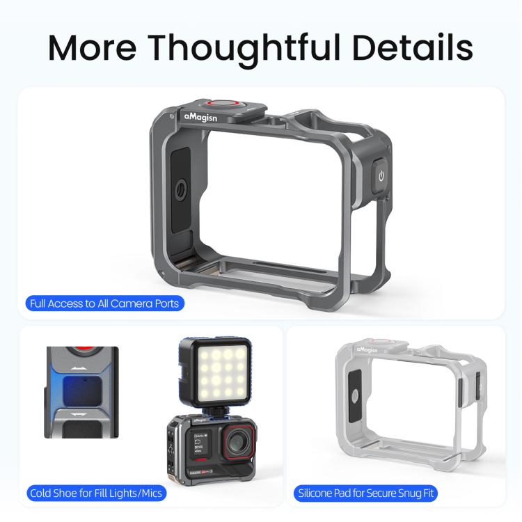 Gabbia per fotocamera in metallo Amagisn per Insta360 Ace Pro 2 / Ace Pro 2.0 con commutazione rapida tra ripresa verticale e orizzontale e attacco a slitta.