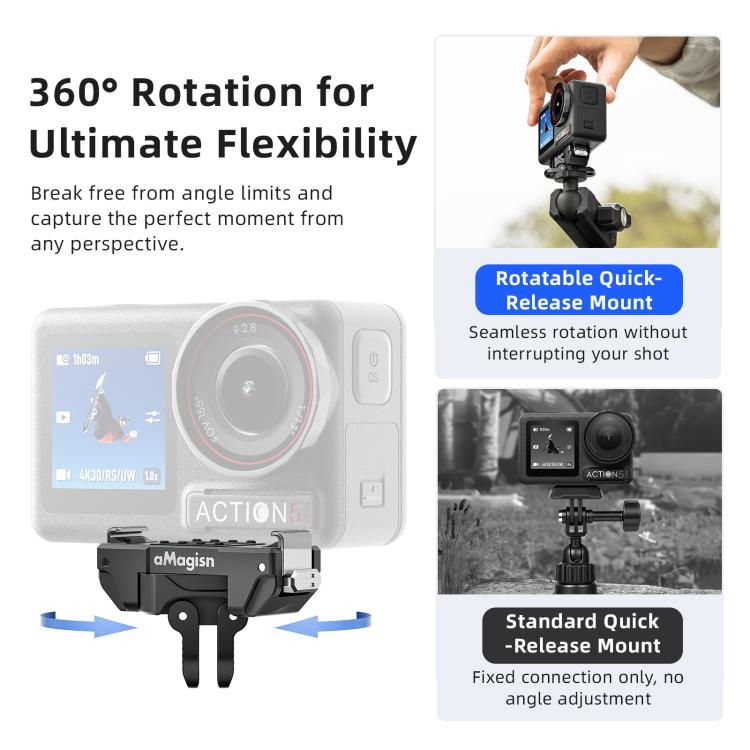 Supporto magnetico a sgancio rapido girevole a 360 gradi aMagisn per DJI Osmo 360/Action 5 Pro/4/3, For DJI Osmo 360/Action 5 Pro/4/3