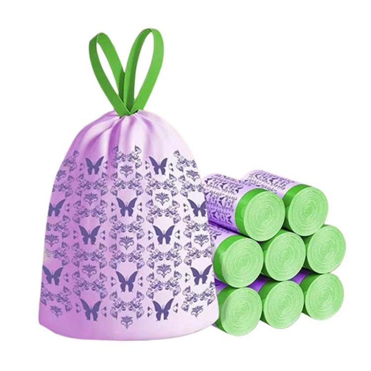 50 pezzi/rotolo Sacchi per rifiuti domestici spessi e portatili con coulisse, sacchi per spazzatura usa e getta per cucina, Tulip, Lavender, Black, White, Green