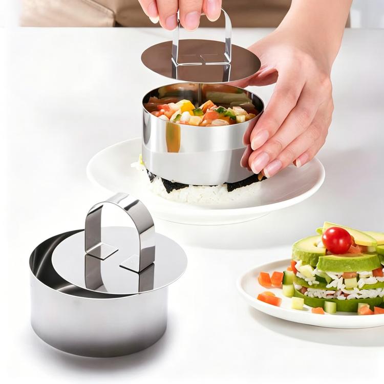 Stampo in acciaio inox per mousse, budino e torta con piastra di pressatura, LsCook Round