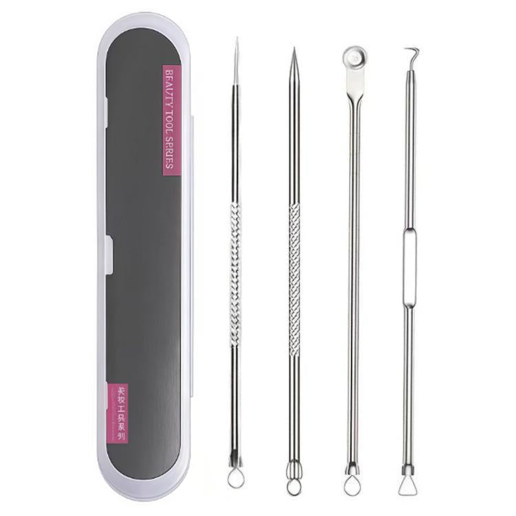 Set di 4 pinzette in acciaio inossidabile per la rimozione dei punti neri, ideali per il trattamento estetico dell'acne., Silver, Rose Gold