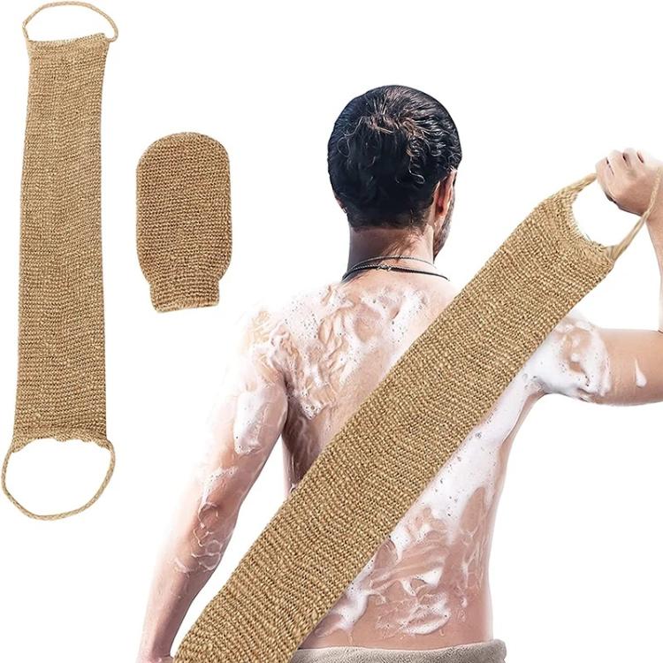 Spazzola da bagno resistente, a doppia faccia, con setole spesse per la schiena., Jute Brown Back Comb+Gloves, Jute Back Comb