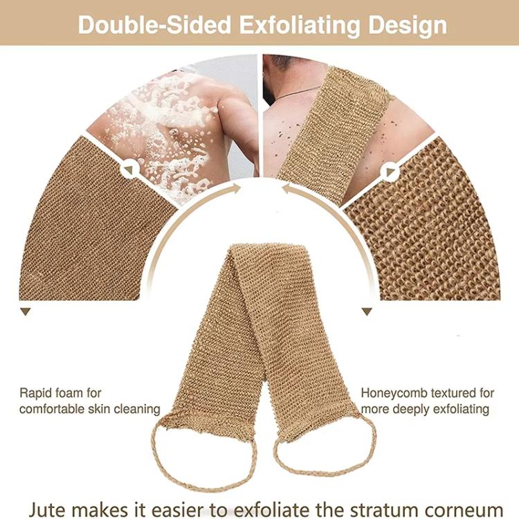 Spazzola da bagno resistente, a doppia faccia, con setole spesse per la schiena., Jute Brown Back Comb+Gloves, Jute Back Comb