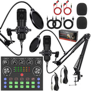 Dual BM800 Condenser Microphone with V8S Live Sound Card Kit Podcast Equipment Bundle Adjustable Scissor Arm Stand