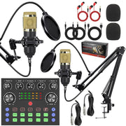 Dual BM800 Condenser Microphone with V8S Live Sound Card Kit Podcast Equipment Bundle Adjustable Scissor Arm Stand