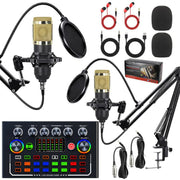 Dual BM800 Condenser Microphone With F009 Live Sound Card Kit Podcast Equipment Bundle Adjustable Scissor Arm Stand