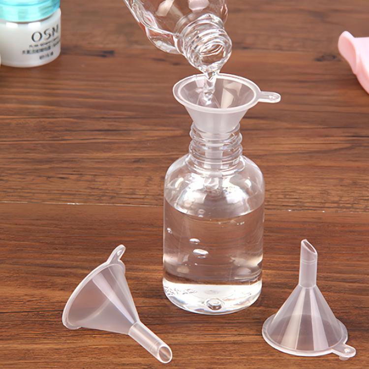20 mini imbuti per bottigliette, imbuti minuscoli in plastica trasparente per riempire oli essenziali, profumi, articoli da toilette da viaggio e cosmetici.