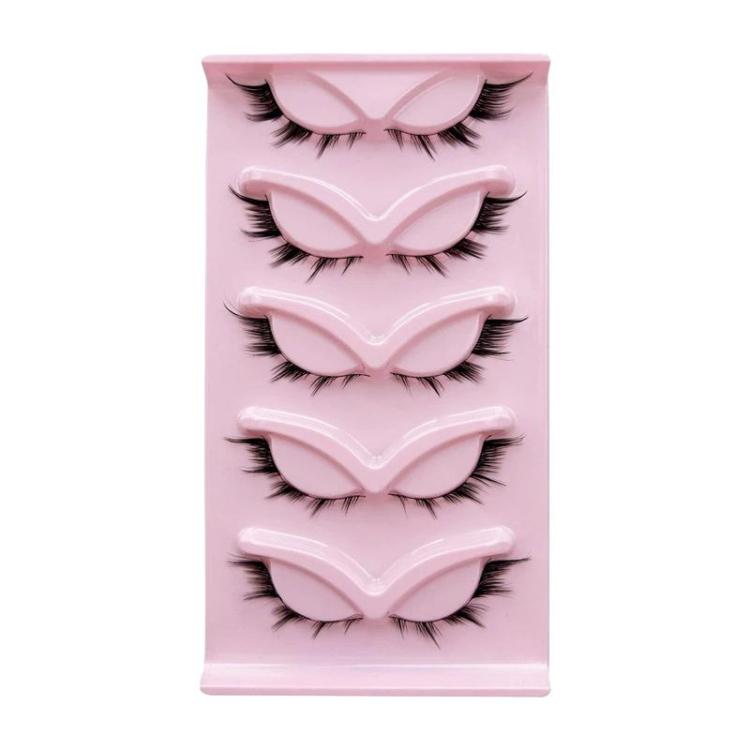 5 paia di ciglia finte volumizzanti oblique a forma di occhio di volpe, con estremità allungate e stelo nero, ideali per il trucco da palcoscenico., AQ-02