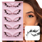 5 paia di ciglia finte volumizzanti oblique a forma di occhio di volpe, con estremità allungate e stelo nero, ideali per il trucco da palcoscenico., AQ-02