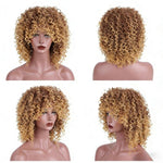 Parrucca corta afro riccia con frangia, in fibra sintetica soffice, resistente al calore, senza colla, ideale per cosplay, uso quotidiano e feste.