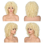 Parrucca corta afro riccia con frangia, in fibra sintetica soffice, resistente al calore, senza colla, ideale per cosplay, uso quotidiano e feste.