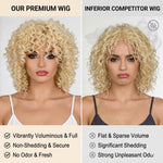 Parrucca corta afro riccia con frangia, in fibra sintetica soffice, resistente al calore, senza colla, ideale per cosplay, uso quotidiano e feste.