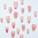 Set di 24 unghie finte 3D a forma di fiore, rosa sfumato, a mandorla, stile dolce, kit manicure per donne