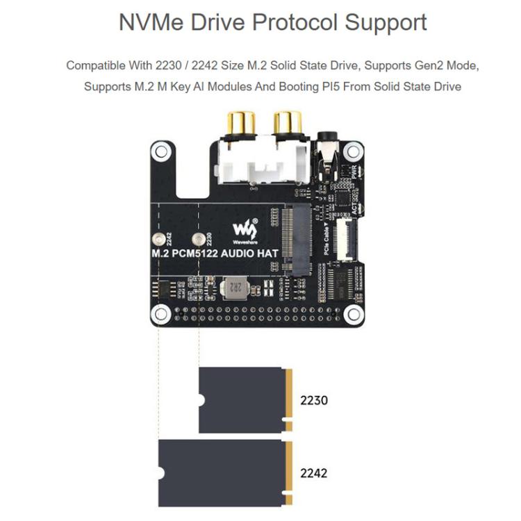 Scheda PCIe a M.2 per Raspberry Pi 5 con audio I2S