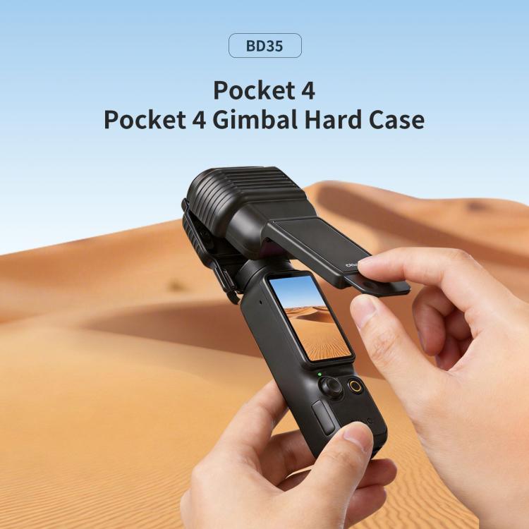 Custodia protettiva per gimbal aMagisn per DJI Osmo Pocket 4 con design a ribalta monoblocco e protezione integrata per joystick 3D.