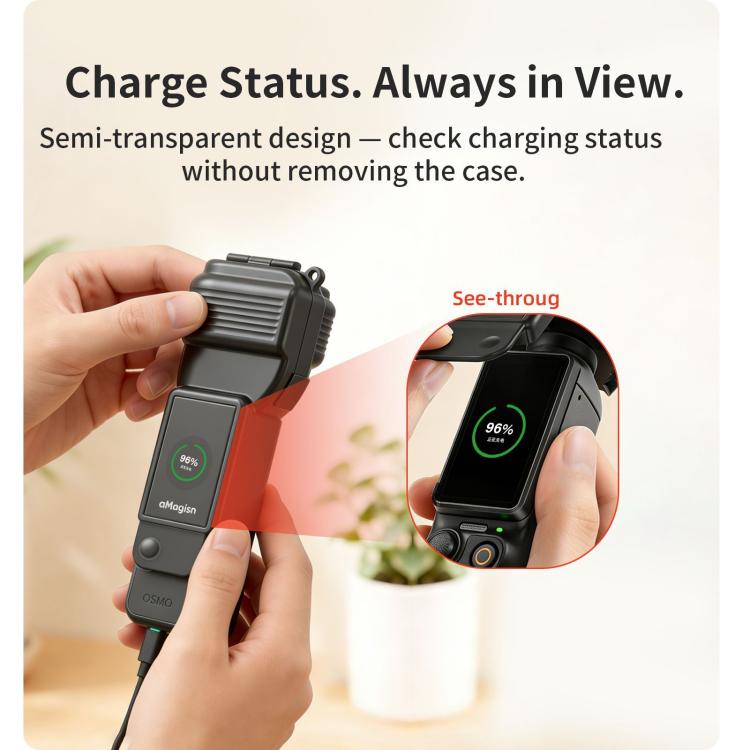 Custodia protettiva per gimbal aMagisn per DJI Osmo Pocket 4 con design a ribalta monoblocco e protezione integrata per joystick 3D.
