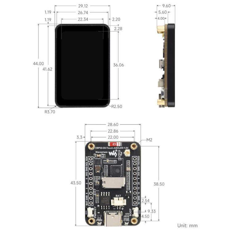 Scheda sviluppo Waveshare ESP32-C6 con display AMOLED 1,64"